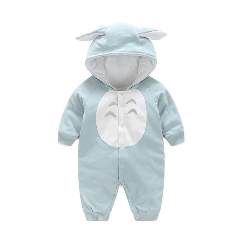 Soft Cotton Baby Jumpsuit - Cozy Romper for Infants in light blue with cute hooded design.