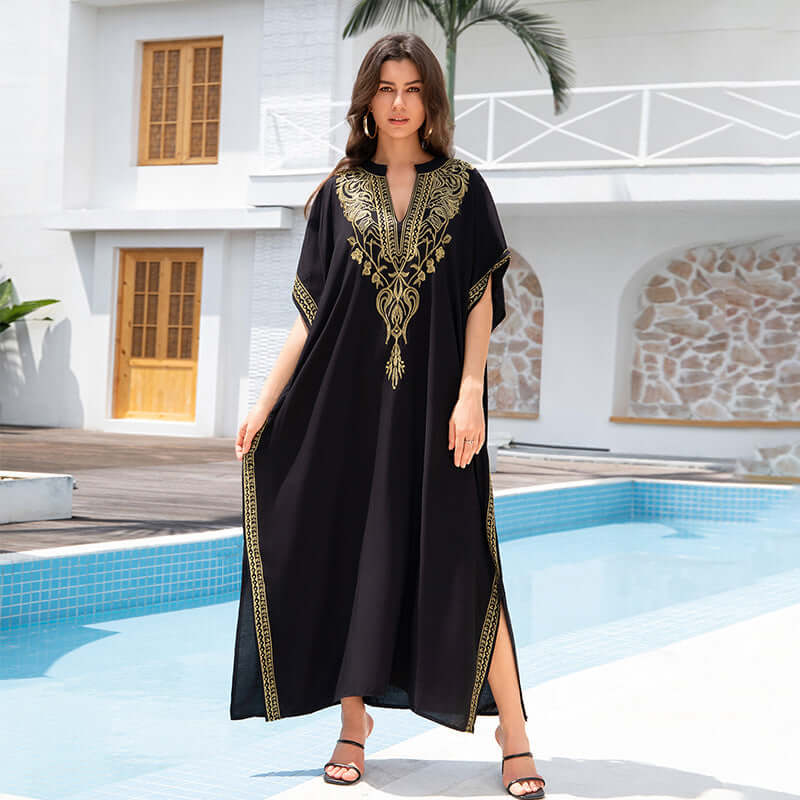 Rayon Embroidered Beach Sun Protection Clothing Dress Women