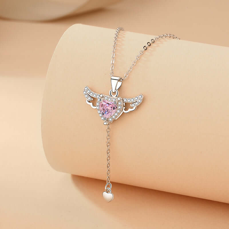 Moving Cupid Heart Angel Wings Tassel Necklace With Crystal – Necklace | Shop Name