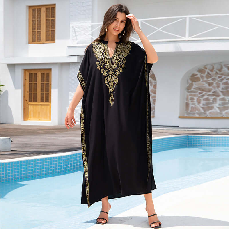 Rayon Embroidered Beach Sun Protection Clothing Dress Women