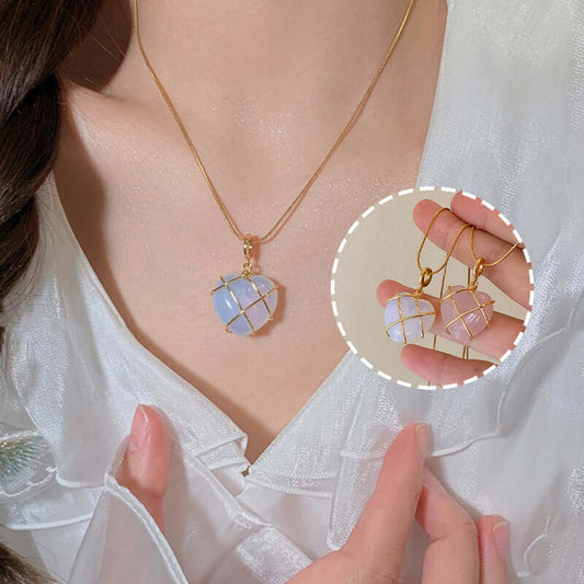 Fashion Moonstone Necklace For Cartoon Princess Love Girl - heart-shaped electroplated gold pendant on a model's neck.